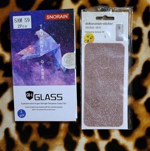 New With Tags SAMSUNG S9 Tempered Glass Screen Protector Plus Skin